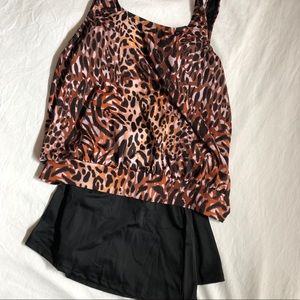 Side tie blouse tankini with skirt
